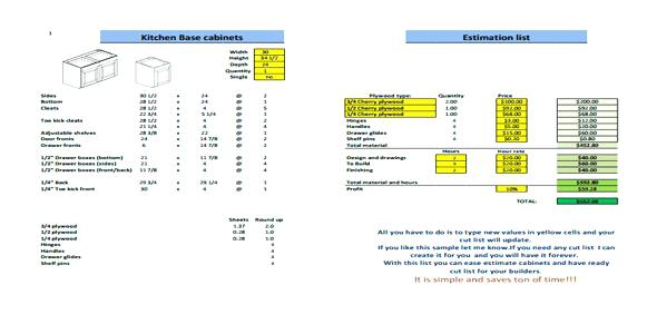 kitchen cabinets cost estimator kitchen cabinets cut list and estimate sheet new kitchen cabinets cost estimator
